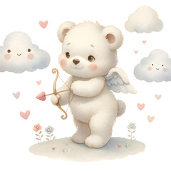 Watercolor lovely cupid bear with love arrow