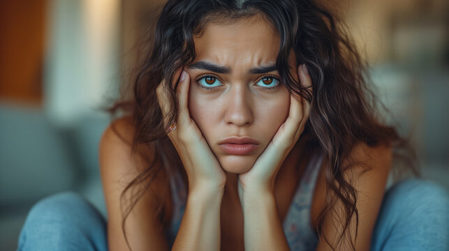 Upset Young Woman With A Very Neutral Face Expression. Depression Stage.