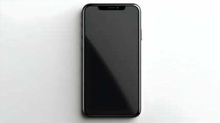 New smartphone with black blank screen on white background, mockup frame