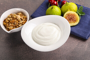Traditional homemade Greek yoghurt with granola