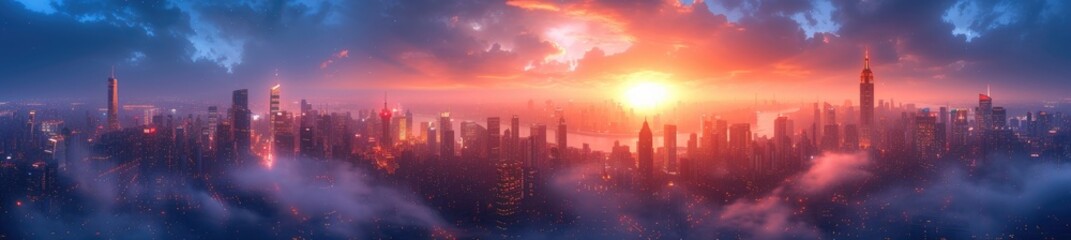 A cosmic cityscape shrouded in the glow of ethereal nebulae, where futuristic skyscrapers touch the stars