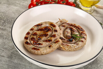 Grilled natural spiral meat sausage