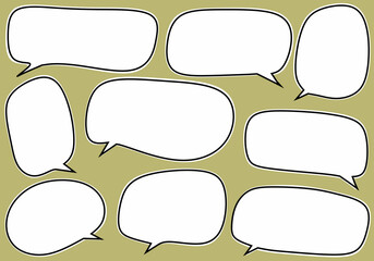 Various shapes of white speech bubbles with stickers style