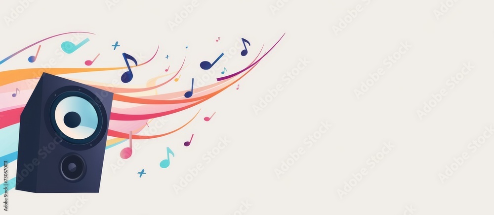 Poster a minimalist flat 2d vector style speaker on the left side of a widescreen canvas, with a few simple