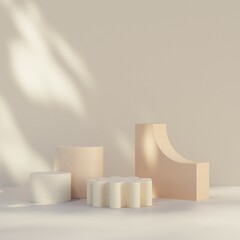 Minimal 3d render mockup of peach pink and terrazzo podium in square with sun shadow 
