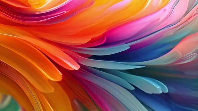 Multicolored fabric in pastel colors, moves and shimmers on a light background. Abstract animation of rainbow hue flower shaped fabric, 3D futuristic motion design