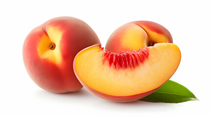 fresh peach fruit and half on isolated white background