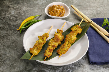 Thai meat skewer Satay with sauce