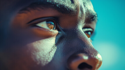 Closeup of black athletes face. Determined to win. 