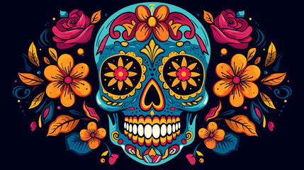 Vector background showcasing a stylized sugar skull  reflecting cultural elements and vibrant colors in a Day of the Dead theme. simple minimalist illustration creative