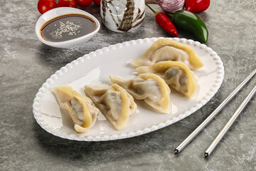 Japanese cuisine - dumplings gyoza with sauce