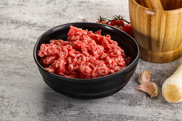 Minced beef meat in the bowl