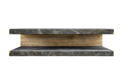 Double-layered shelf with a luxurious black marble top and wooden base on a transparent background.