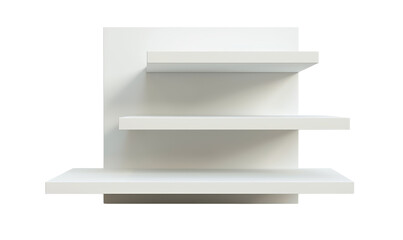 Sleek white floating shelves with a minimalist modern design.