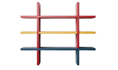 Colourful modern wall shelves with a bold geometric design.