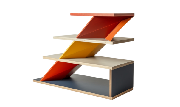 Unique z-shaped wooden shelf with a colourful, contemporary finish.