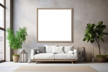 Lounge Area Decor with Empty Frame on Wall and Stylish Interior