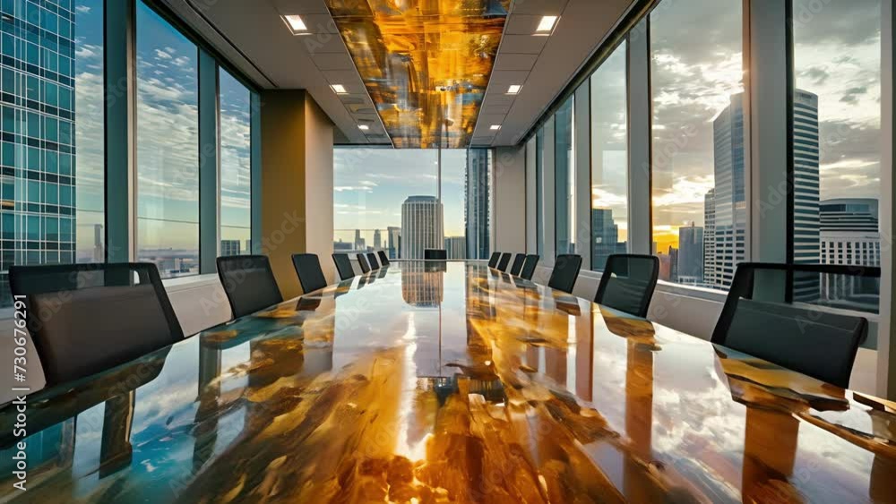 Poster the conference room tables are adorned with rich abstract patterns a result of the mesmerizing refle