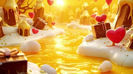 Golden Honey Ice Cream Rivers and Chocolate Blocks, Created by Generative AI
