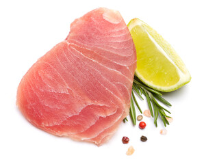 Fresh tuna Fish steak isolated on a white background