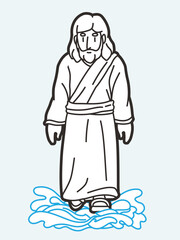 Fototapeta na wymiar Jesus Performed the Miracle of Walking on Water Cartoon Graphic Vector