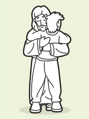 Jesus  Hugged a Man with Love and Comfort Cartoon Graphic Vector