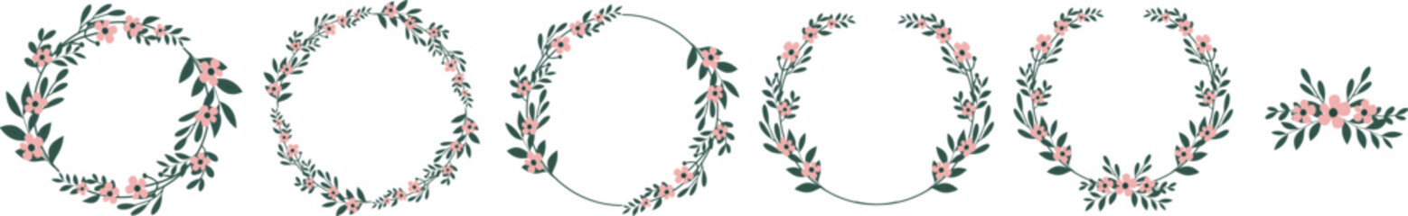 Decorative Flower round design set, vector. Isolated. 