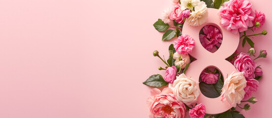 Number 8 with Pink floral frame with flowers 