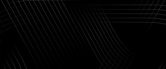 Vector black abstract background lines tech geometric modern dynamic shape, futuristic light gray line corner concept abstract on black background.	 - obrazy, fototapety, plakaty