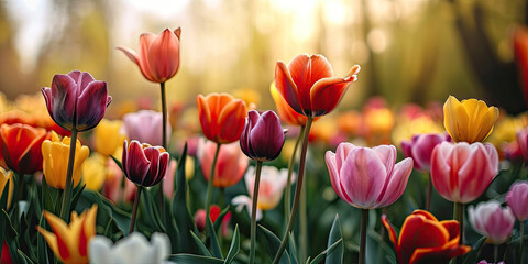 Obraz premium Field of colorful blooming tulips