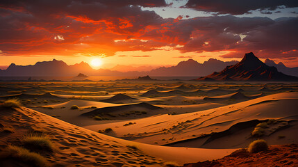 Naklejka premium Sand dunes in desert landscape, 3d rendering of beautiful desert