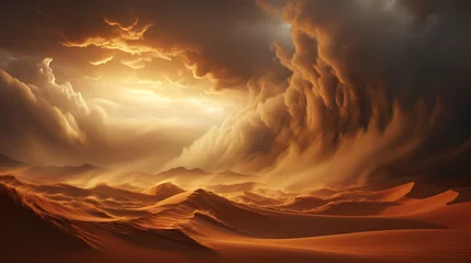 Rolgordijnen Sand dunes in desert landscape, 3d rendering of beautiful desert © ma