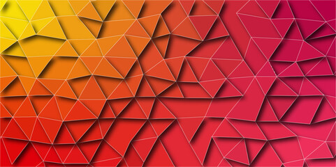 Abstract geometric pattern in red, violet and pink color.  Polygonal low poly Triangular mosaic background. Technical futuristic template for business design and presentation. 