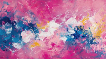 Abstract Fluid Painting Background: Creativity in Swirling Pink, Blue, Yellow