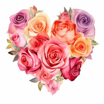 Floral Love: Beautiful Watercolor Roses Forming Heart Shape. Great for Valentine's Day Greetings and Mother's Day Gifts.