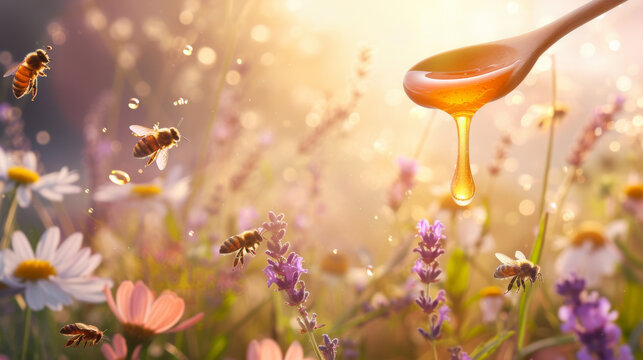Holzl&ouml;ffel und Bienen umschmeicheln die Sinne