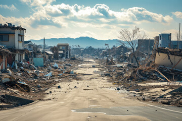 a natural disaster earthquake in a destroyed city - obrazy, fototapety, plakaty
