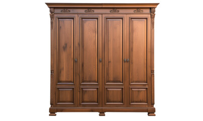 Elegant wooden wardrobe with a walnut finish, featuring drawers and shelves.