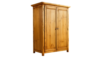 Side view of a classic carved double wooden wardrobe, large and elegant for bedroom storage.