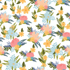 Seamless floral pattern, vector illustration on a white background. Suitable for textiles, wallpaper, printing, stylish modern pattern for all surfaces