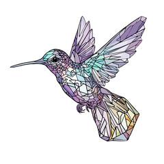 Polygonal, flying hummingbird on a white background. Tattoo style. Bird logo icon design.