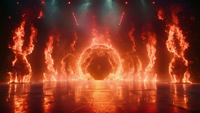 The stage is set ablaze with a symphony of abstract flames as performers use fire like musical notes to create a spellbinding visual performance.