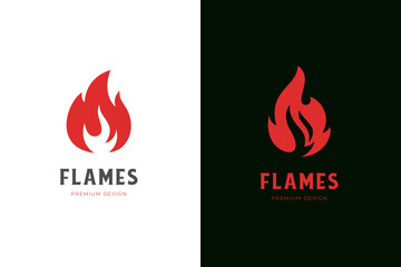 Fire Flame logo icon design red color burning hot graphic symbol. Bonfire Silhouette vector logo template - obrazy, fototapety, plakaty