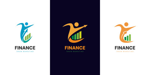 financial planning logo icon design with people grow up graphic symbol for analysis, marketing, strategy business logo design © Agung