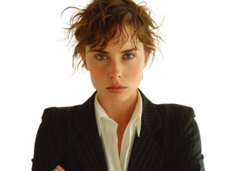 A beauty blonde woman in a studio portrait, radiating beauty and confidence, representing business and fashion