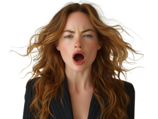 The portrait an angry woman, conveying her anger through her facial expression.