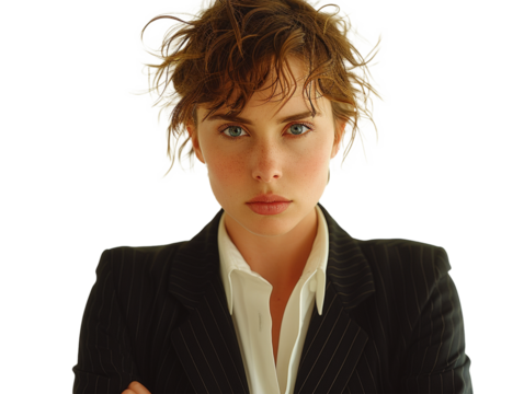 A beauty blonde woman in a studio portrait, radiating beauty and confidence, representing business and fashion