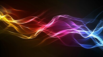 Obraz premium Formes d'ondes lumineuses et colorées sur fond noir, arrière plan graphique, illustration ia générative