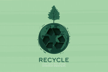 Recycling Concept. Sustainability of green alternative energy and ecology conservation concept background. Vector illustration in paper art craft