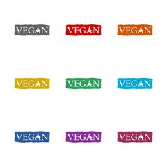  Vegan Label  icon isolated on white background. Set icons colorful